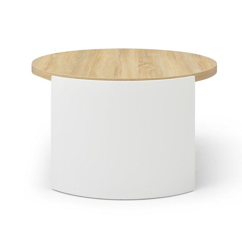 Beyaz Ahşap Dokulu MDF Raflı Mat Metal Ayaklı Yuvarlak Orta Sehpa - 80 cm - 241847