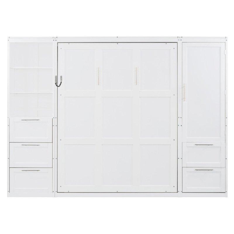 Beyaz Ahşap Dolaplı Çekmeceli ve Raflı Duvar Yatağı - 306x225 cm - 262386