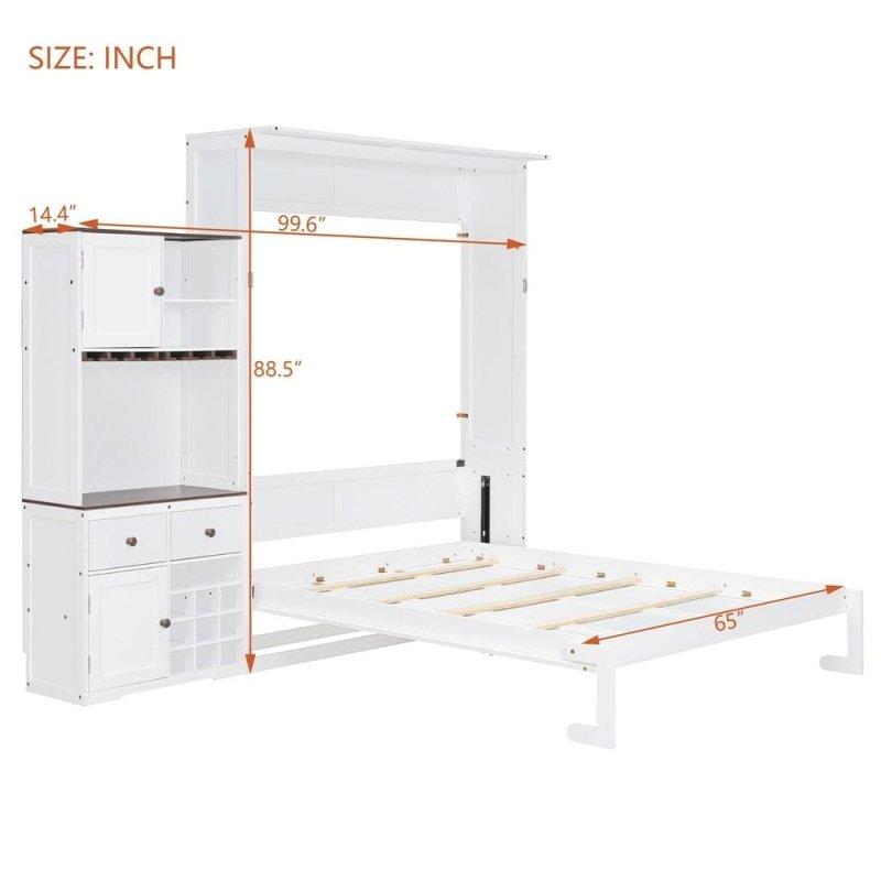 Beyaz Ahşap Dolaplı ve LED Aydınlatmalı Queen Boy Duvar Yatağı - 263216