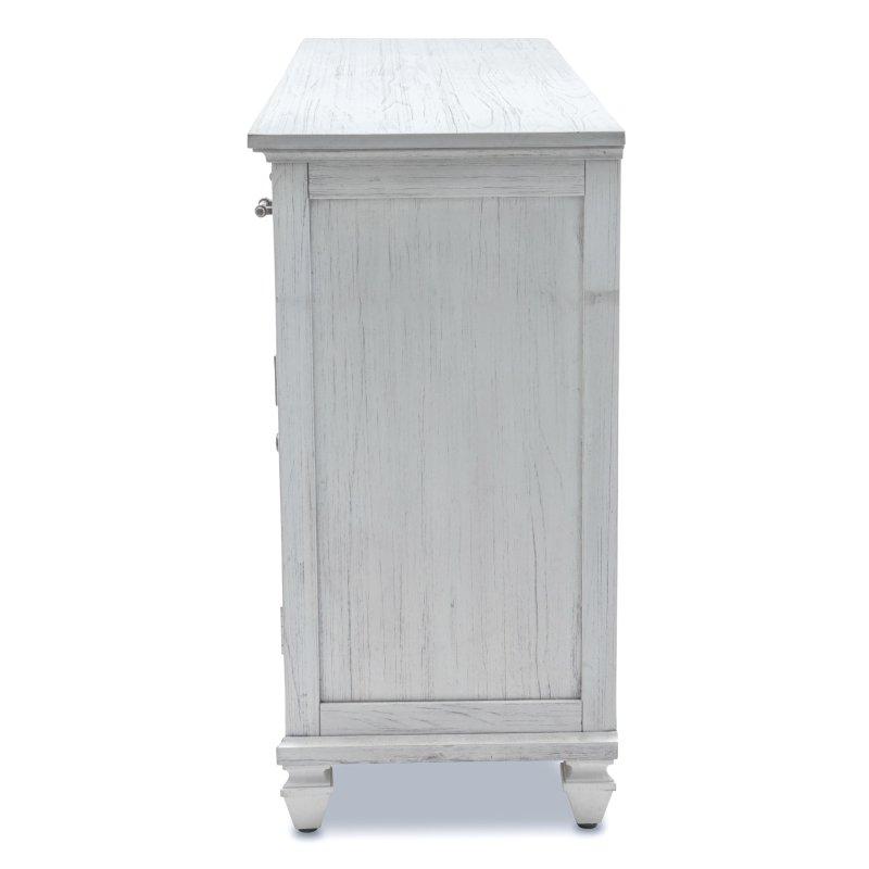 Beyaz Ahşap Eskitme 6 Çekmeceli 2 Kapaklı Şifonyer - 303361