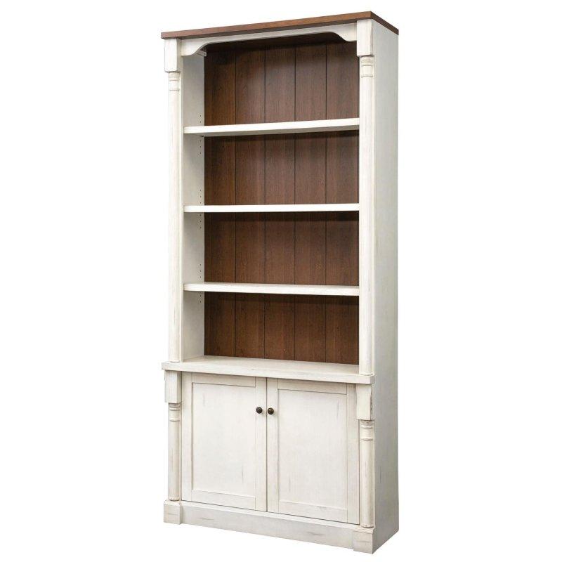 Beyaz Ahşap Eskitme Kapaklı Kır Evi Tarzı Kitaplık - 107x239x41 cm - 315937