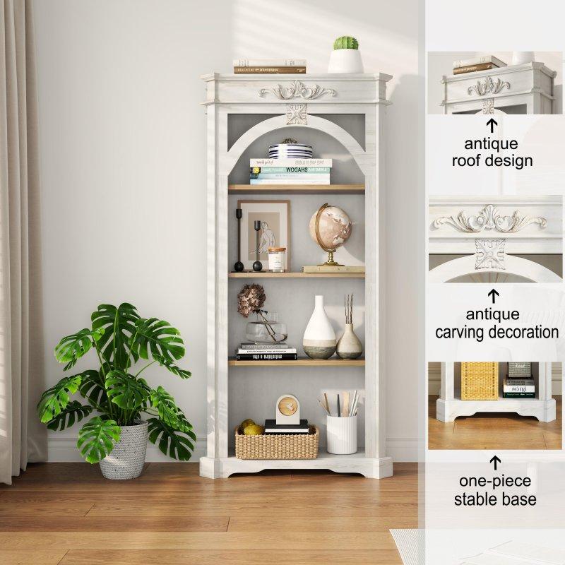 Beyaz Ahşap Eskitme Tasarım 4 Raflı Kitaplık - 166 cm - 318471