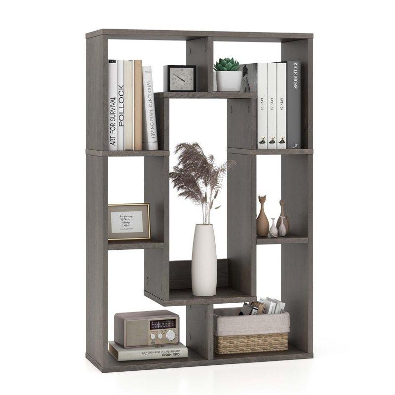 Beyaz Ahşap Geometrik Tasarımlı 7 Bölmeli Kitaplık - 61x21x91 cm - 313954