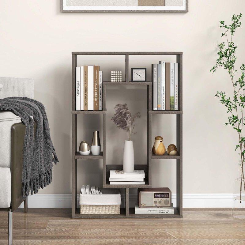 Beyaz Ahşap Geometrik Tasarımlı 7 Bölmeli Kitaplık - 61x21x91 cm - 313954