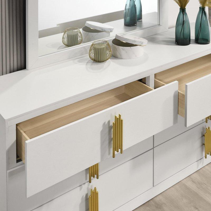 Beyaz Ahşap Gold Kulplu 6 Çekmeceli Modern Şifonyer - 155 cm - 298960