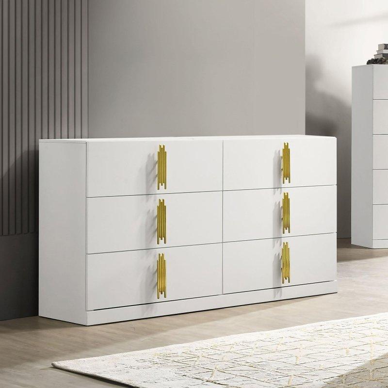 Beyaz Ahşap Gold Kulplu 6 Çekmeceli Modern Şifonyer - 155 cm - 298960 Beyaz Ahşap Gold Kulplu 6 Çekmeceli Modern Şifonyer - 155 cm - 298960