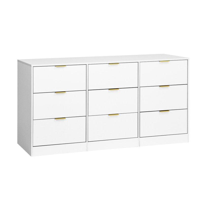 Beyaz Ahşap Gold Kulplu 9 Çekmeceli Şifonyer - 160 cm - 303948