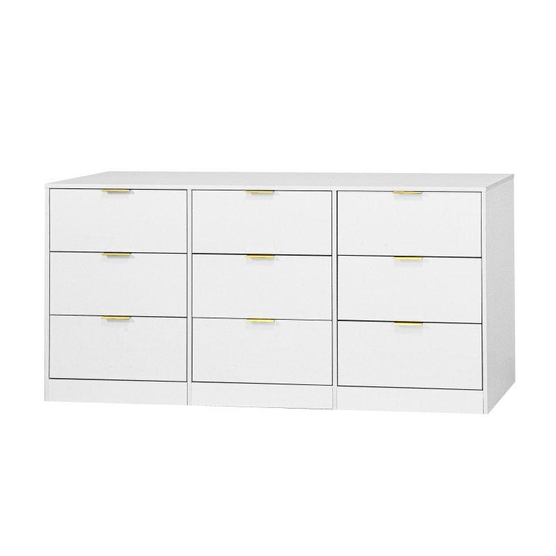 Beyaz Ahşap Gold Kulplu 9 Çekmeceli Şifonyer - 160 cm - 303948