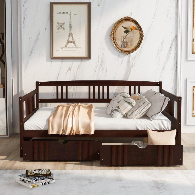 Beyaz Ahşap İki Çekmeceli Daybed Karyola - 199x147 cm - 329896