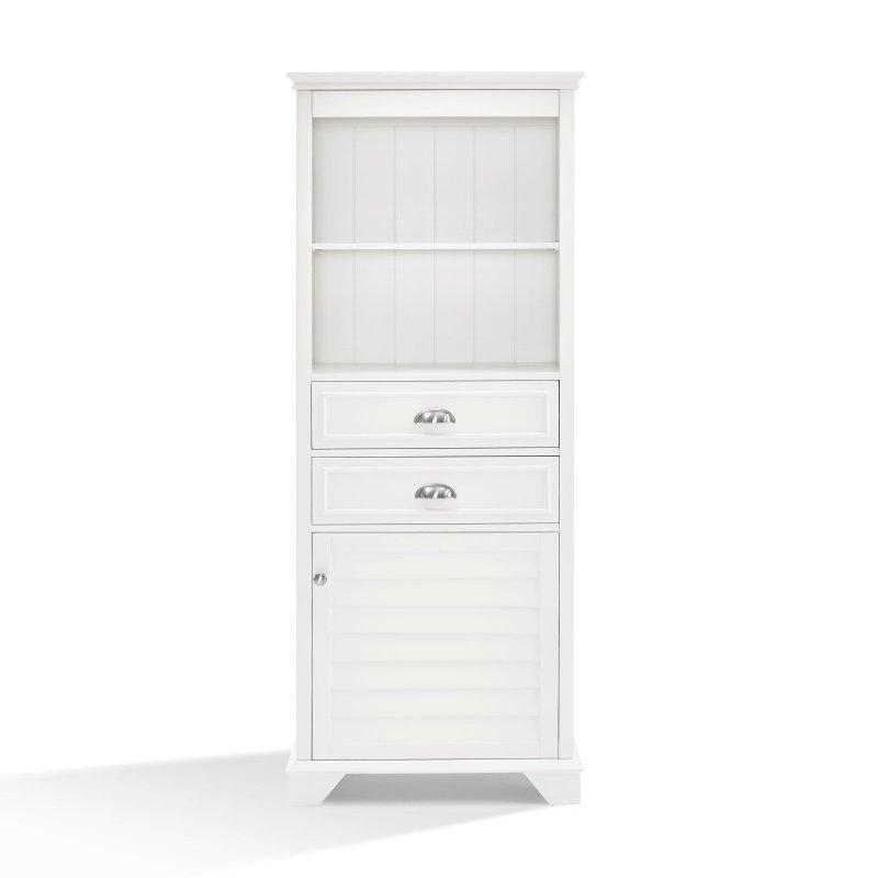 Beyaz Ahşap İki Çekmeceli Kır Evi Stili Çok Amaçlı Banyo Dolabı - 63x32x153 cm - 334122