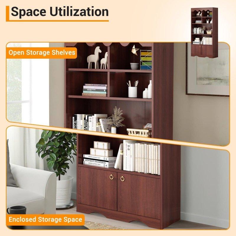 Beyaz Ahşap Kapaklı Dalgalı Kenarlı 5 Raflı Kitaplık - 161 cm - 318582