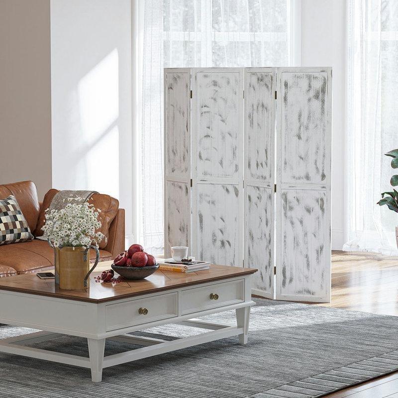 Beyaz Ahşap Katlanır 4 Panelli Paravan - 161x171 cm - 321330