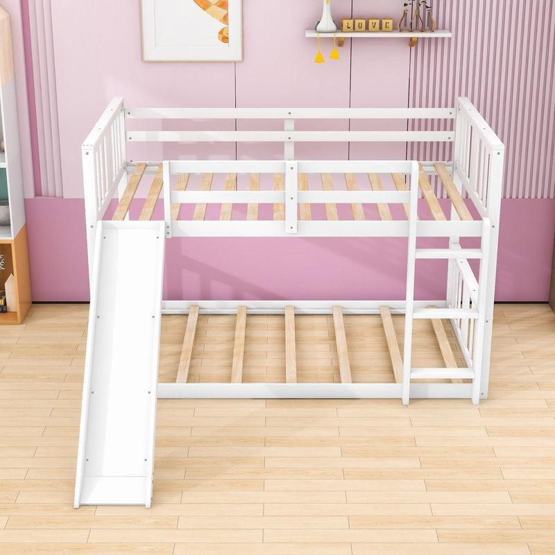 Beyaz Ahşap Kaydıraklı Çocuk Ranza - 107x201 cm - 246818