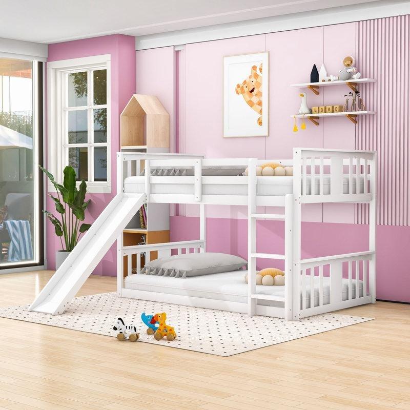 Beyaz Ahşap Kaydıraklı Çocuk Ranza - 107x201 cm - 246818