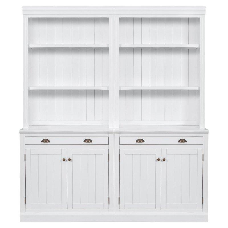 Beyaz Ahşap LED Aydınlatmalı Çekmeceli Dolaplı Kitaplık - 182x212x57 cm - 314907