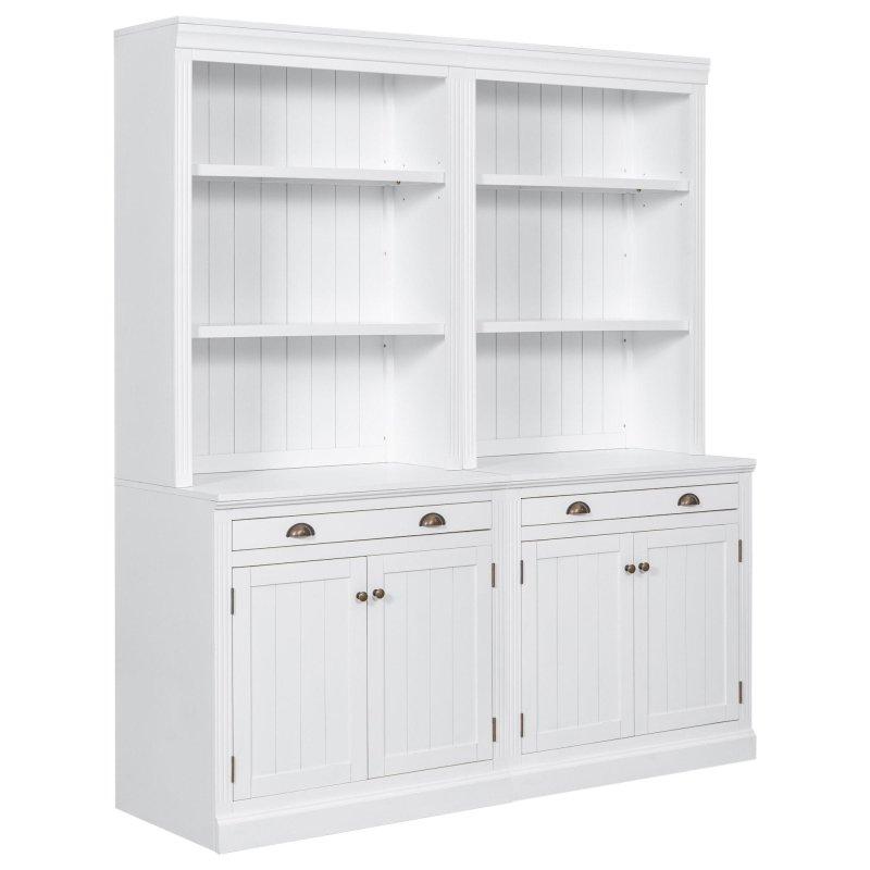 Beyaz Ahşap LED Aydınlatmalı Çekmeceli Dolaplı Kitaplık - 182x212x57 cm - 314907