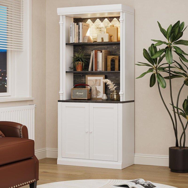 Beyaz Ahşap LED Aydınlatmalı Çift Kapaklı Kitaplık - 80x40x181 cm - 316702