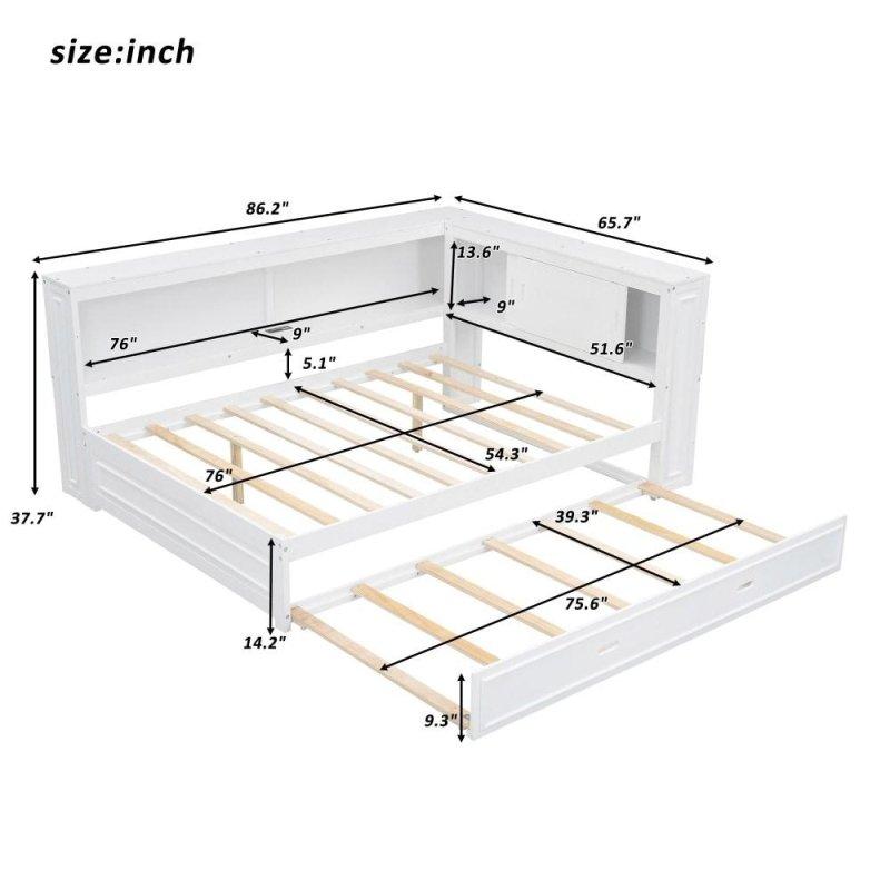 Beyaz Ahşap LED Aydınlatmalı ve USB Portlu Yavru Yataklı Daybed Karyola - 330055