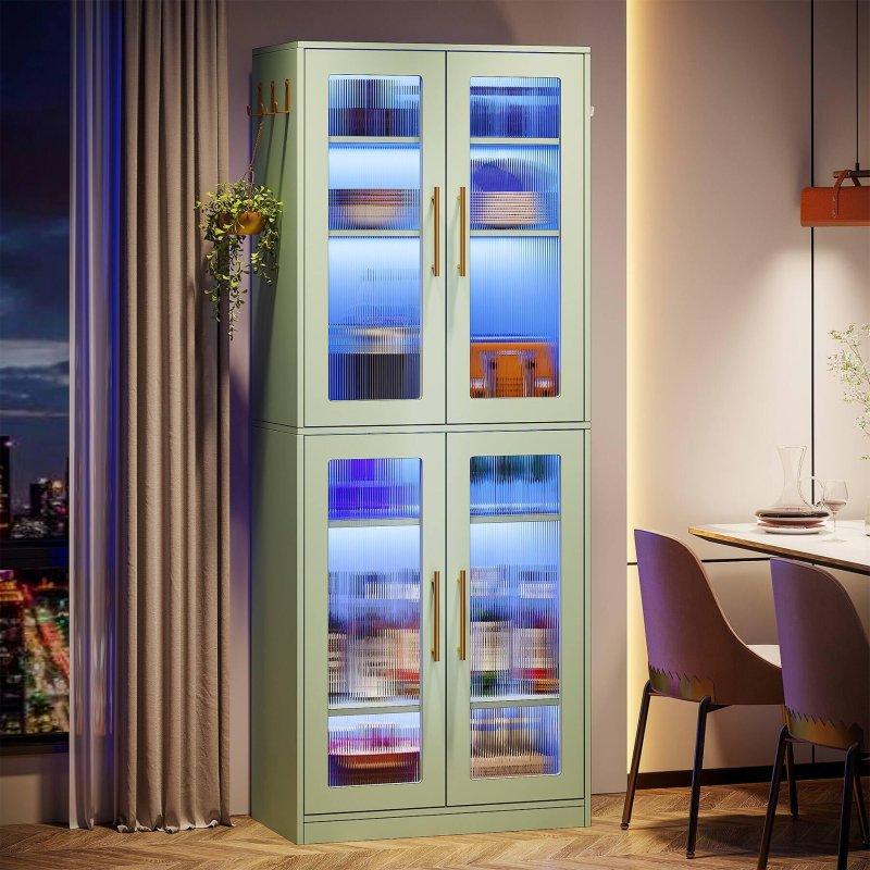 Beyaz Ahşap LED Işıklı Ayarlanabilir Raflı Cam Kapaklı Kitaplık - 63x35x170 cm - 239002
