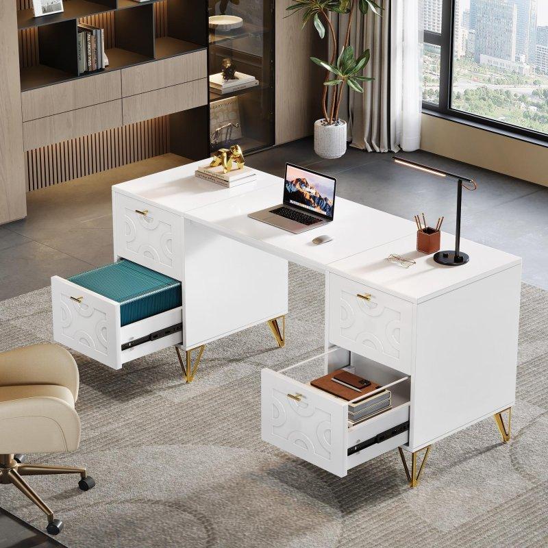 Beyaz Ahşap Metal 4 Çekmeceli Ofis Masası - 150 cm - 327315