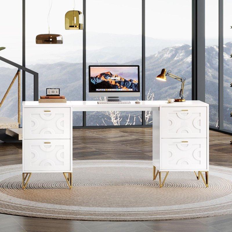 Beyaz Ahşap Metal 4 Çekmeceli Ofis Masası - 150 cm - 327315