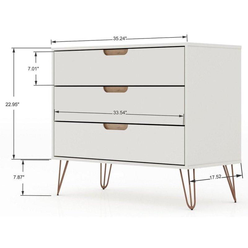 Beyaz Ahşap Metal Ayaklı 3 Çekmeceli İkili Set Şifonyer - 90 cm - 310923
