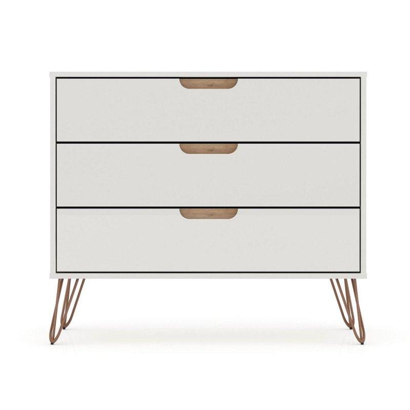 Beyaz Ahşap Metal Ayaklı 3 Çekmeceli İkili Set Şifonyer - 90 cm - 310923
