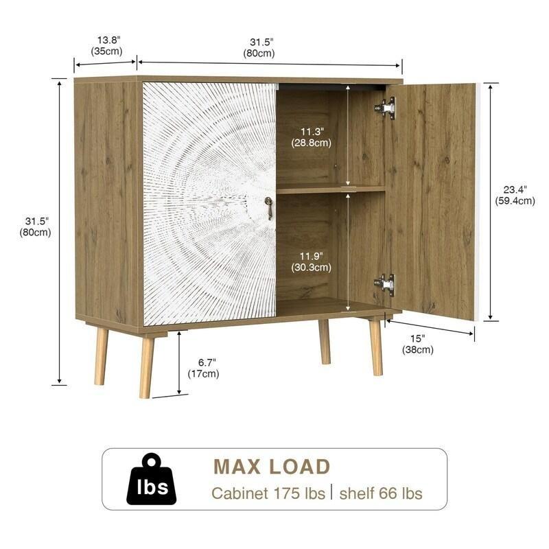 Beyaz Ahşap Oymalı Kapaklı Ayarlanabilir Raflı Bohem Konsol - 81x36x81 cm - 325401