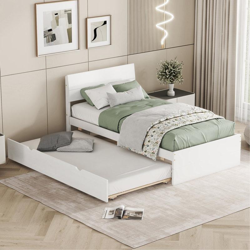 Beyaz Ahşap Parlak Başlıklı Yavru Yataklı Karyola - 329163