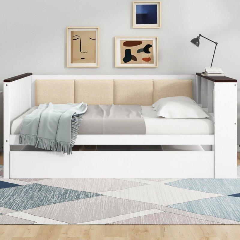 Beyaz Ahşap Raflı USB Portlu Yavru Yataklı Daybed Karyola - 329977