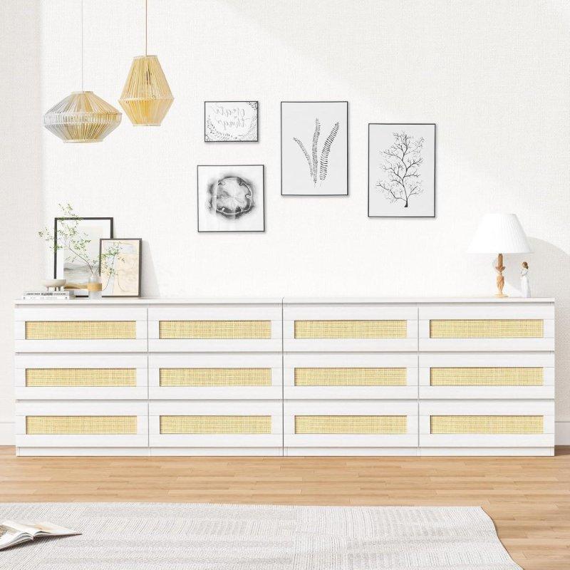 Beyaz Ahşap Rattan Detaylı 6 Çekmeceli Şifonyer - 120x67x34 cm - 306694