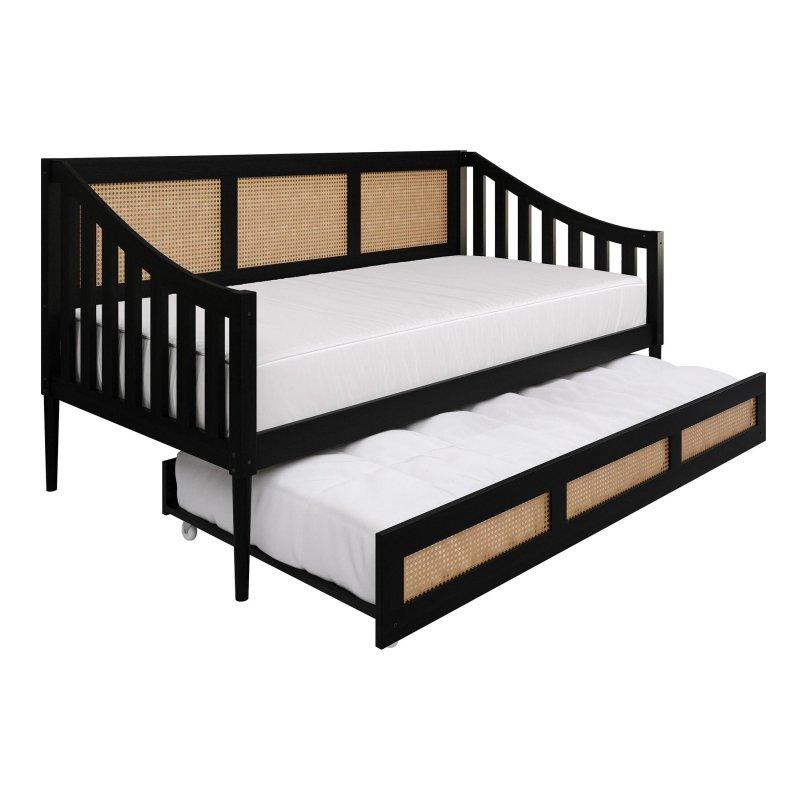 Beyaz Ahşap Rattan Detaylı Yavru Yataklı Daybed Karyola - 330121