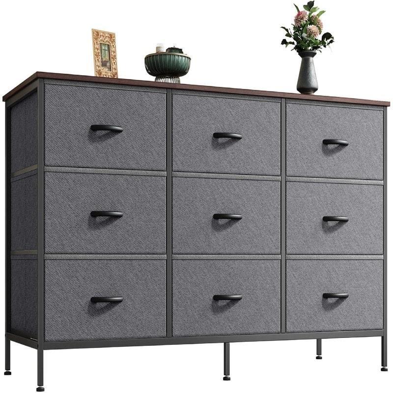 Beyaz Ahşap Tablalı 9 Kumaş Çekmeceli Metal Şifonyer - 120 cm - 304075