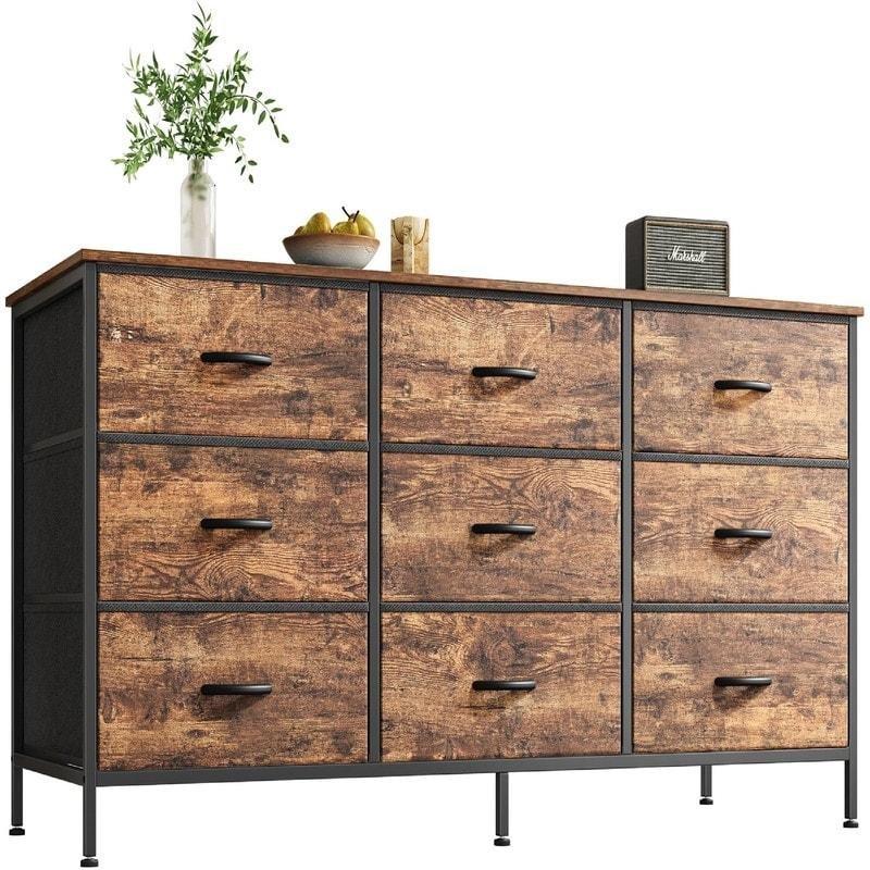 Beyaz Ahşap Tablalı 9 Kumaş Çekmeceli Metal Şifonyer - 120 cm - 304075