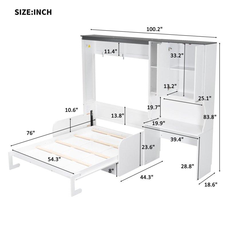 Beyaz Ahşap ve MDF Koltuklu Masalı ve Dolaplı Duvar Yatağı - 261490