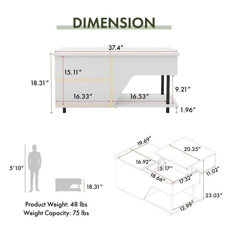 Beyaz Ahşap ve Metal 16 Renkli LED Işıklı Asansörlü Akıllı Sehpa - 95x50 cm - 253490