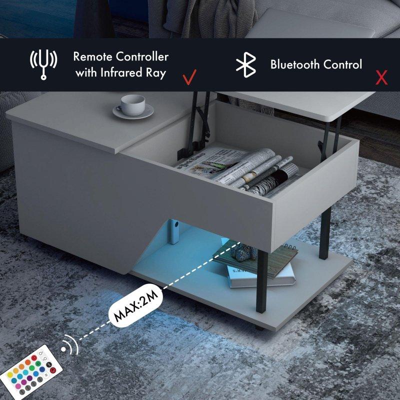 Beyaz Ahşap ve Metal 16 Renkli LED Işıklı Asansörlü Akıllı Sehpa - 95x50 cm - 253490