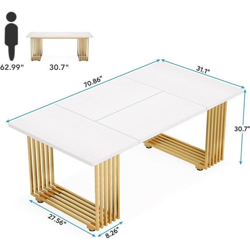 Beyaz Ahşap ve Metal Altın Rengi Ayaklı Dikdörtgen Ofis Masası - 180x79 cm - 326972