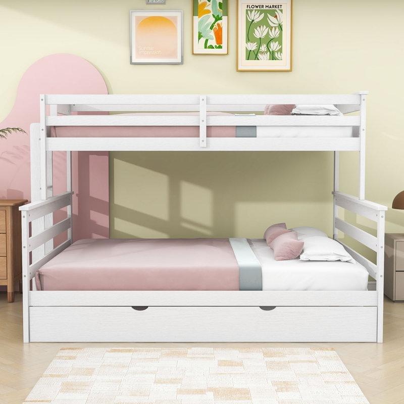 Beyaz Ahşap Yavru Yataklı ve Merdivenli Twin XL Queen Ranza - 246350