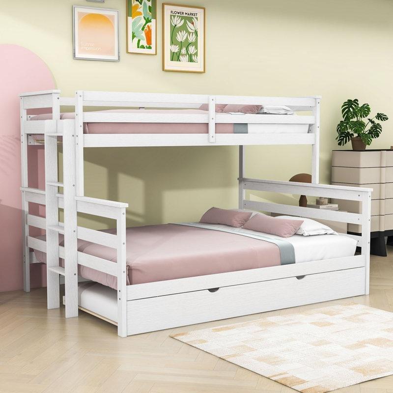 Beyaz Ahşap Yavru Yataklı ve Merdivenli Twin XL Queen Ranza - 246350