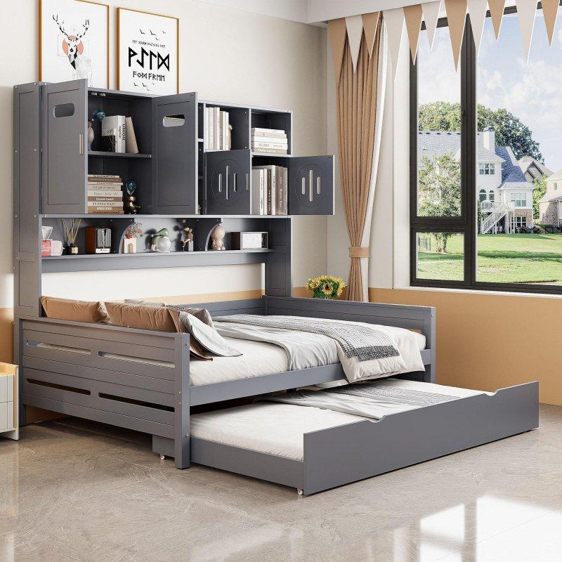 Beyaz Ahşap Yavru Yataklı ve Raflı Daybed Karyola - 329677
