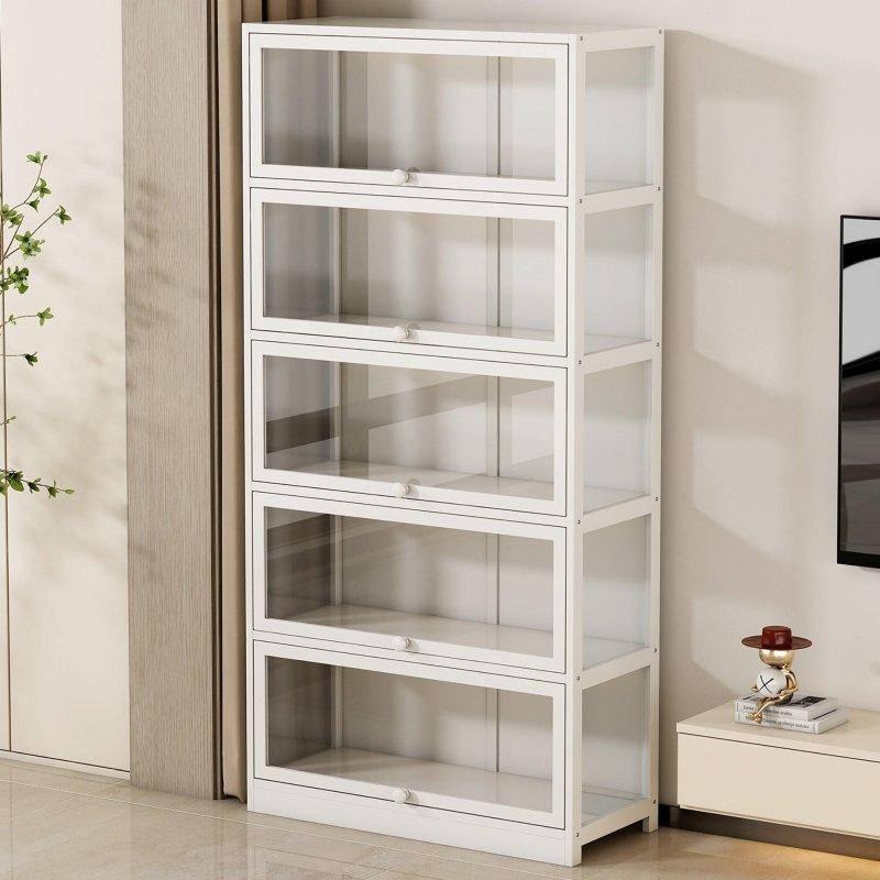 Beyaz Bambu 5 Raflı Akrilik Kapaklı Vitrinli Kitaplık - 80x173x30 cm - 320322