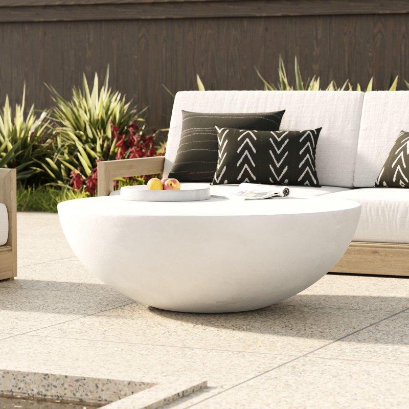 Beyaz Beton Tambur Tasarım Dış Mekana Uygun Yuvarlak Orta Sehpa - 120 cm - 240232