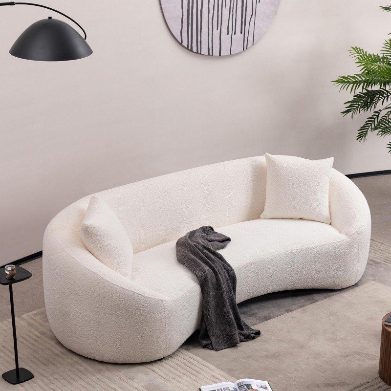 Beyaz Bukle Kumaş Masif Ahşap İskeletli 3 Kişilik Bohem Koltuk - 238x109 cm - 291942