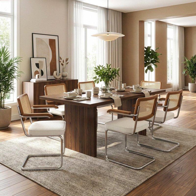 Beyaz Buklet Krom Ayaklı Rattan Sırtlı 2li Set Sandalye - 252226