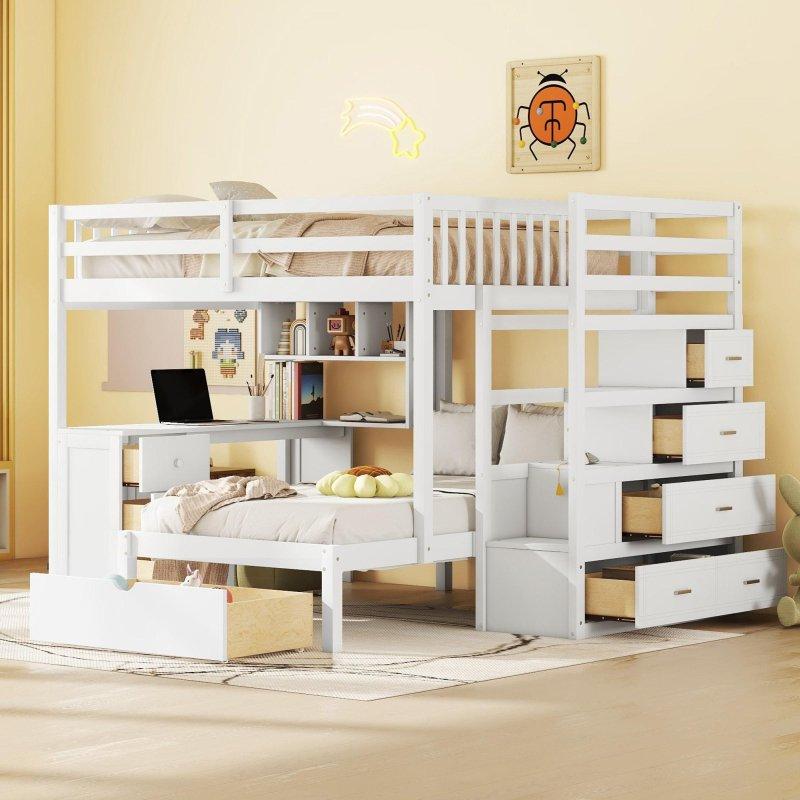 Beyaz Çalışma Masalı ve Çekmeceli Ahşap Ranza - 249332