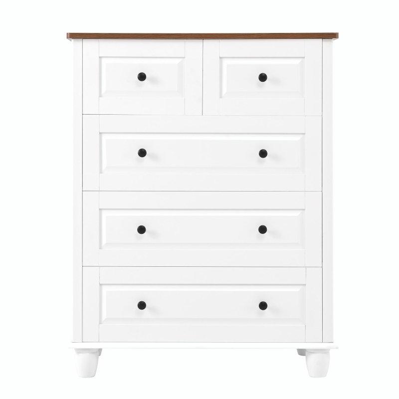 Beyaz Çam Ağacı Ayaklı 5 Çekmeceli MDF Şifonyer - 74x93x40 cm - 305784