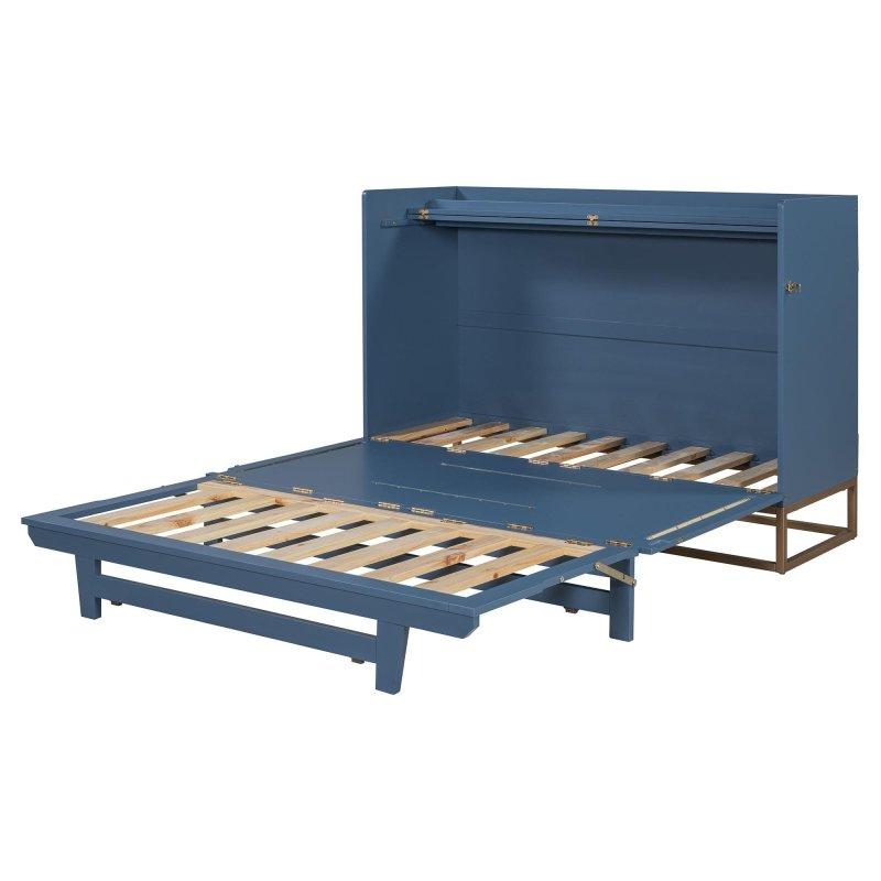 Beyaz Çam Ağacı ve MDF Dolaplı Çift Kişilik Duvar Yatağı - 160x205 cm - 261693