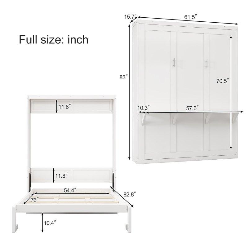 Beyaz Çam Ağacı ve MDF Masalı Dolaplı Duvar Yatağı - 157 cm - 266165