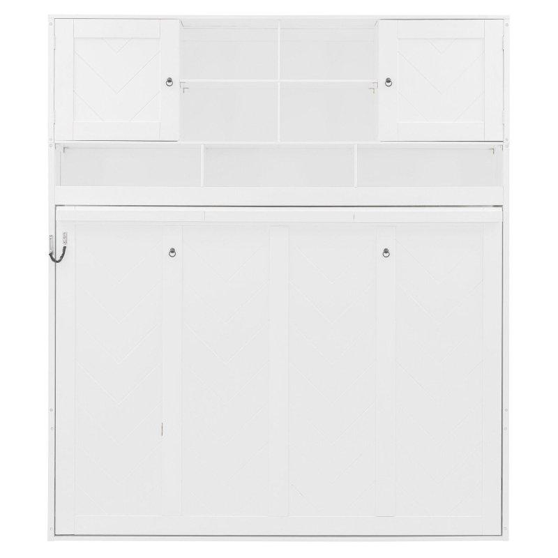 Beyaz Çam Ağacı ve MDF Üst Raflı Chevron Desenli Çift Kişilik Duvar Yatağı - 264158